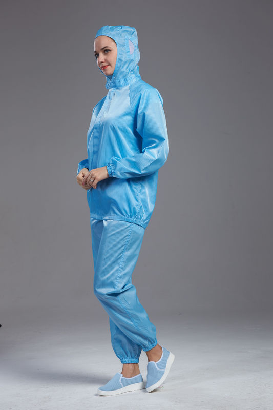 Anti static ESD hooded jacket and pants blue color autoclaved sterilization for class 1000 cleanroom
