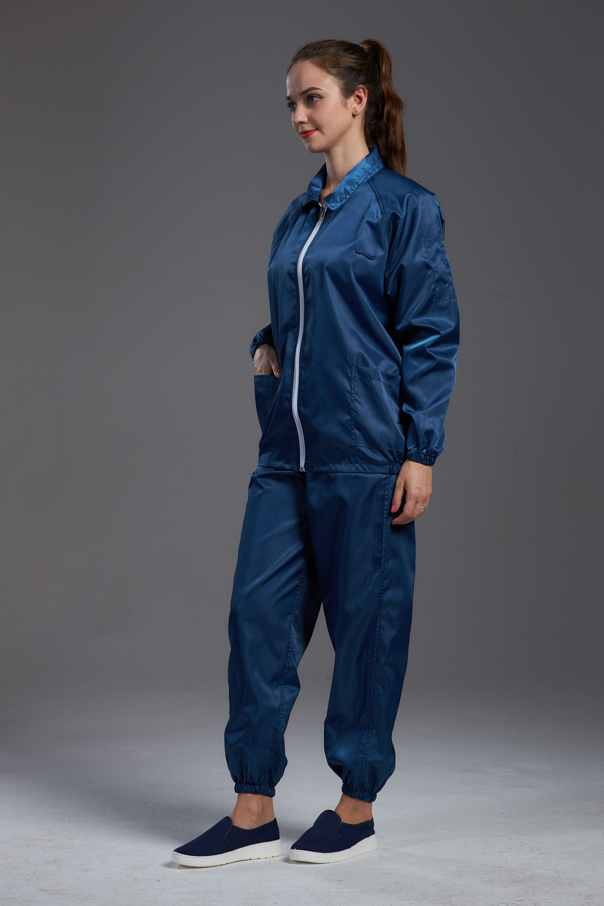 Anti Static ESD Jacket and pants dark blue autoclaved sterilzd workwear suitable for cleanroom