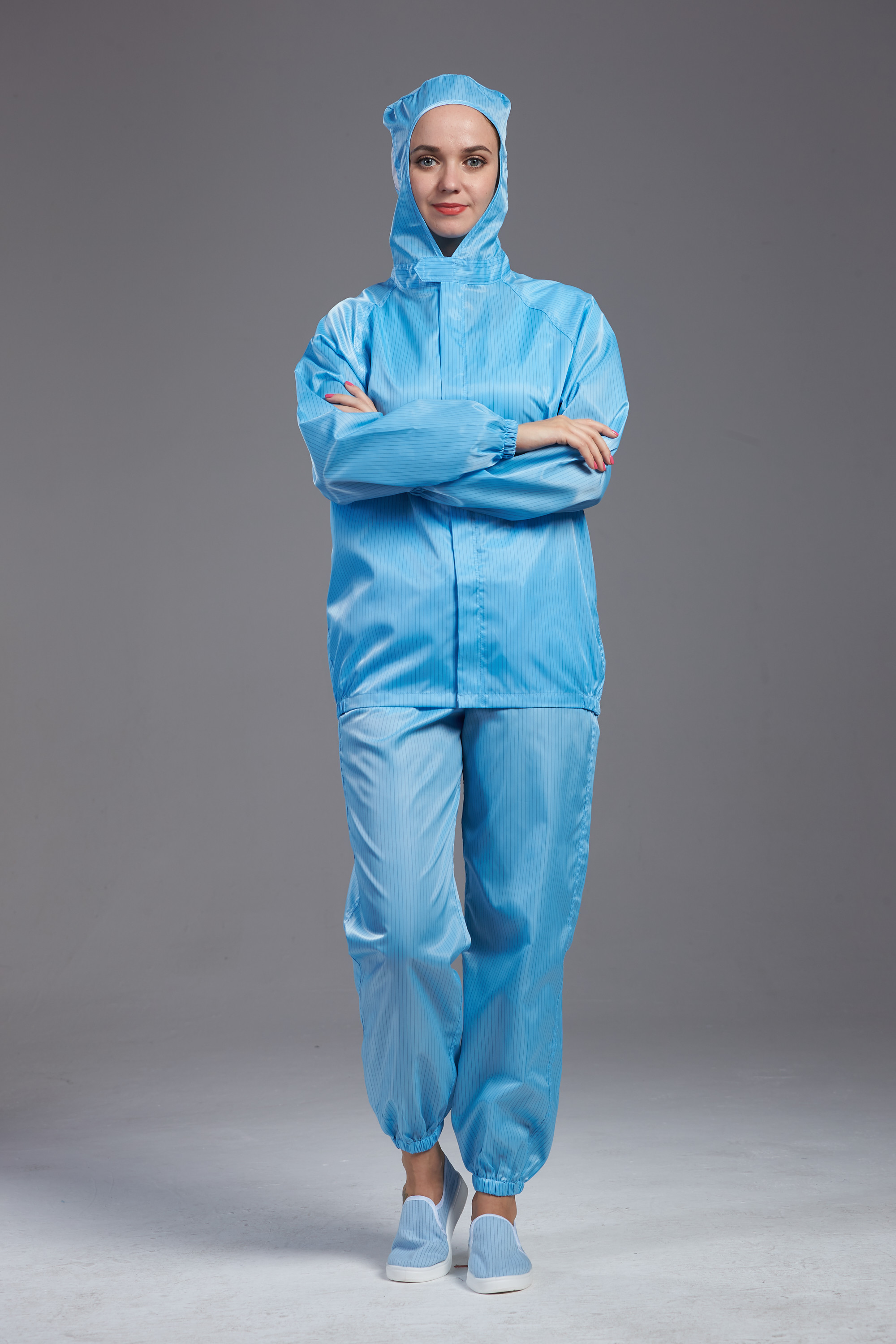 Anti static ESD hooded jacket and pants blue color autoclaved
