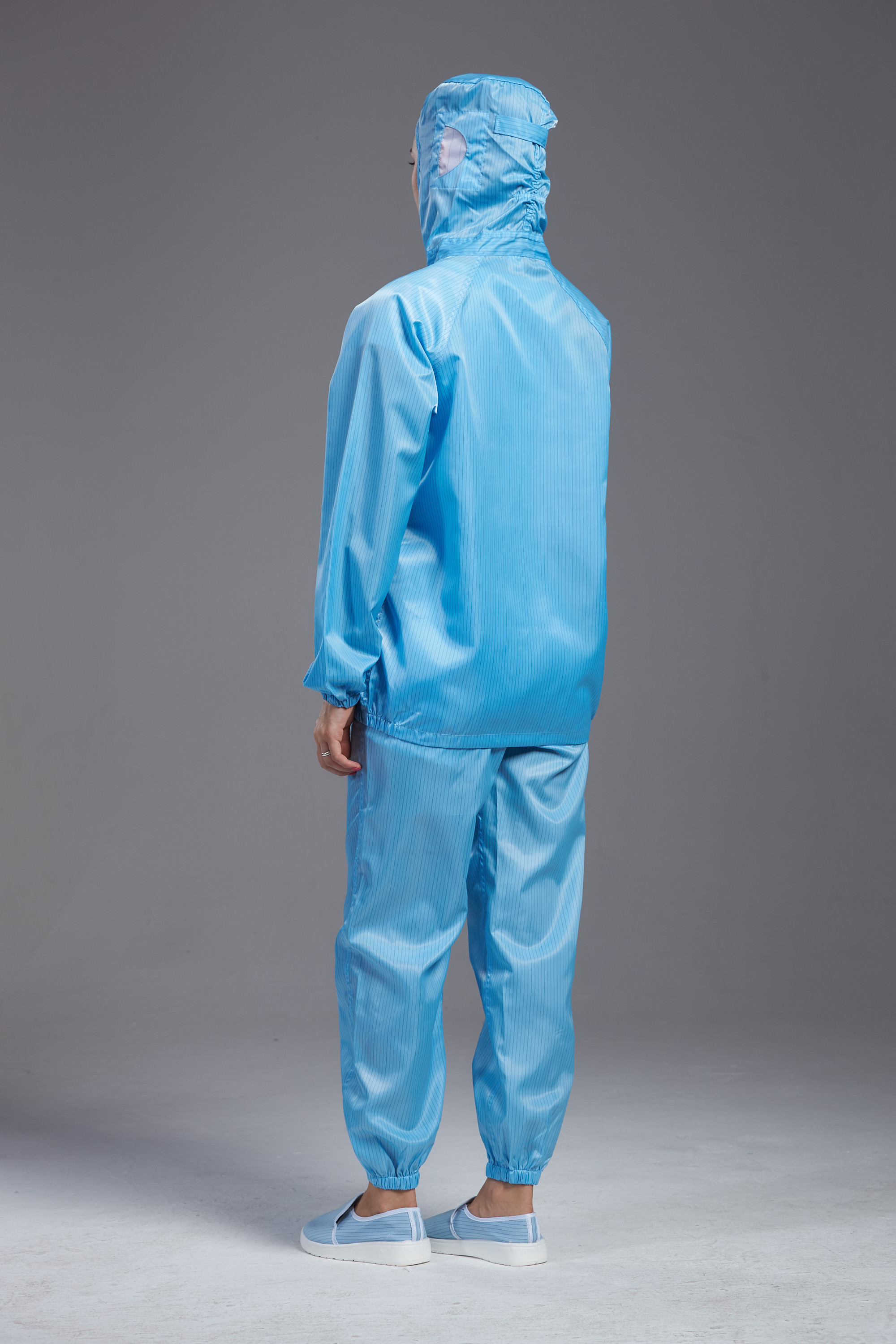 Anti static ESD hooded jacket and pants blue color autoclaved sterilization for class 1000 cleanroom
