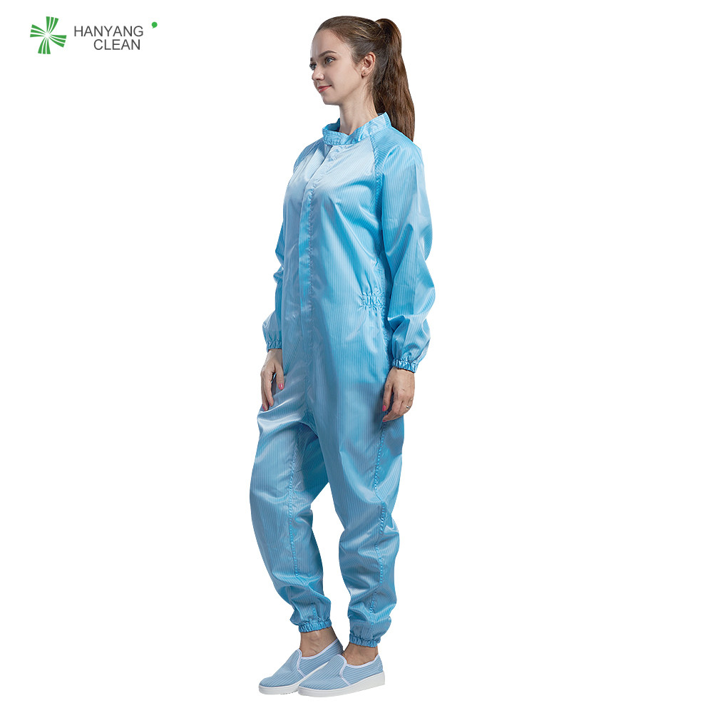 Polyster And Carbon Fiber Clean Room Lab Coats Blue Color 75D / 100D