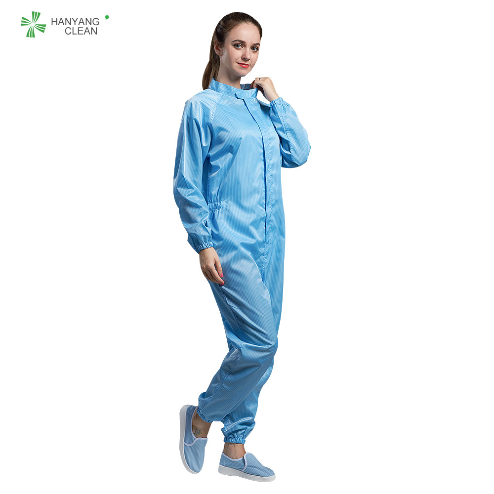 Polyster And Carbon Fiber Clean Room Lab Coats Blue Color 75D / 100D