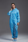 ESD Cleanroom Anti static coverall connect with hood blue color conductive fiber
