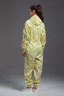 Anti static ESD sterilized dust-proof yellow coverall with hood and conductive fiber for calss 100 cleanroom