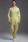 Anti static ESD cleanroom coverall yellow color conductive fiber with zipper open for class 1000 or higer