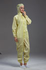 Anti Static Cleanroom ESD coverall yellow color connect with hoods for class 1000 or higer
