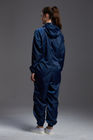 Antistatic ESD cleanroom coverall dark blue color with hoods zipper open conductive fiber