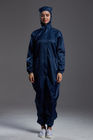 Antistatic ESD cleanroom coverall connect with hood dark blue conductive fiber for class 1000