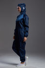 Antistatic ESD cleanroom coverall connect with hood dark blue conductive fiber for class 1000