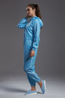 Antistatic ESD cleanroom Coverall blue color with hood and conductive fiber for class 1000
