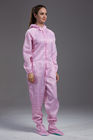 Anti static ESD sterilized dust-proof pink hooded coverall with conductive fiber for class 100 cleanroom