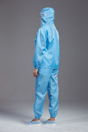 Anti static ESD cleanroom blue color steriled  jacket and pant with hood non-zipper for class 1000