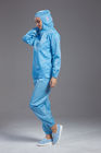 Anti static ESD cleanroom blue color steriled  jacket and pant with hood non-zipper for class 1000