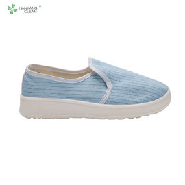 Pharmaceutical factory cleanroom stripe canvas PVC outsole shoe breathable esd antistatic work shoes
