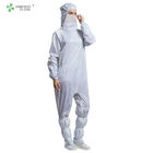 ESD Cleanroom Coverall Clean Room Garments Connect With Hoods And Shoes White Color For Class 100