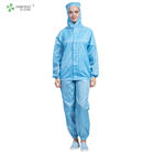 ESD antistatic reusable jacket and pants blue color with hood for class 1000 or higher cleanroom
