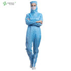 ESD antistatic sterilized dust-free sided open coverall blue color with hood and mask for class 100 cleanroom