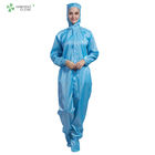 Cleanroom ESD antistatic autoclavable sterilized hooded blue color coverall with shoes cover for class 100