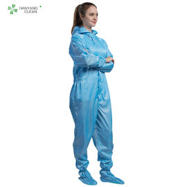 Anti static ESD autoclavable cleanroom blue hooded coverall with shoes cover for class 100