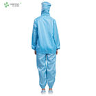 Blue Color Anti Static Garments Hooded Jacket And Pants Autoclavable With Conductive Fiber