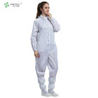 ESD cleanroom anti-static hooded coverall white color with conductive fiber for parmaceutical industry