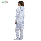 ESD antistatic autoclave sterilized cleanroom coverall connect with hood white color for parmaceutical industry