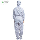 ESD cleanroom anti-static coverall with shoes cover white color polyester garments for electronic industry