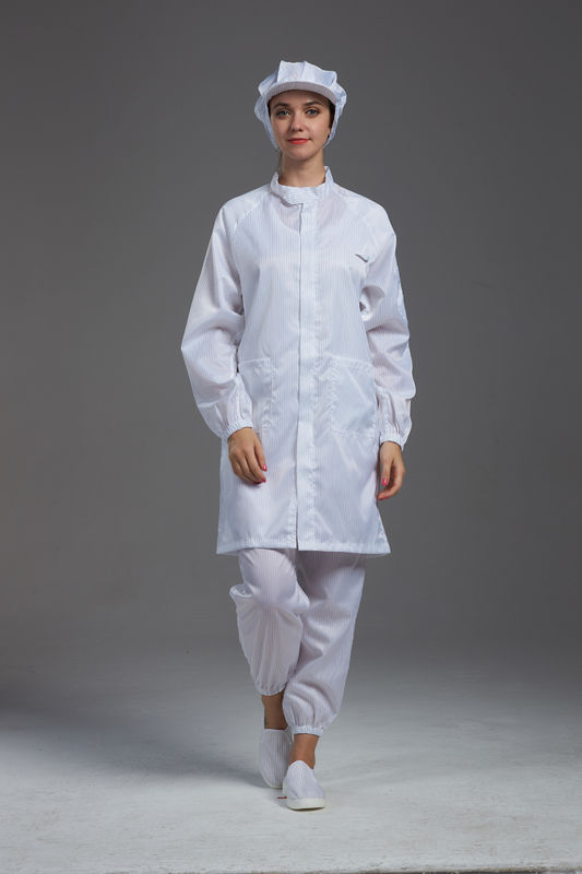 Anti Static ESD Cleanroom White Lab Coat Autoclavable Washable Garment For Workshop Dust Free