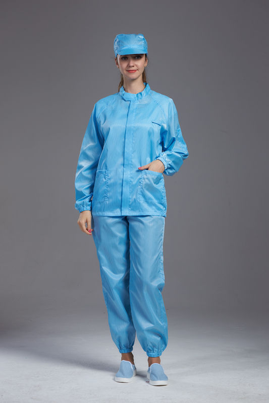 SMT Workshop ESD Anti Static Jackets and pants Blue Color With 75D or 100D Yarn for cleanroom