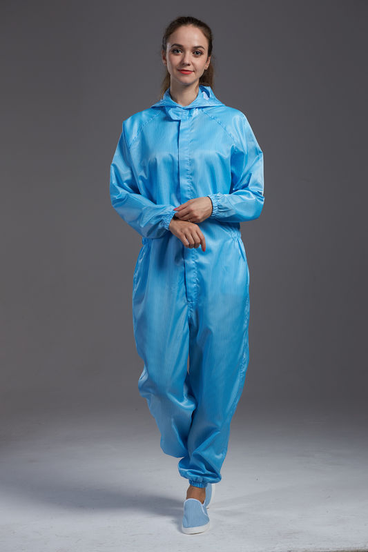 Anti static ESD cleanroom smock connected with hood, blue strips style polyster,suitable for cleanroom
