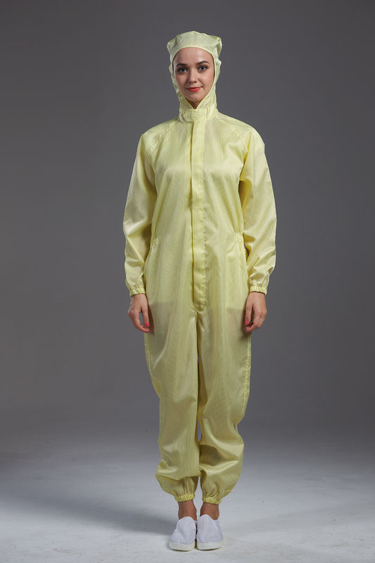 Anti Static Cleanroom ESD coverall yellow color connect with hoods for class 1000 or higer
