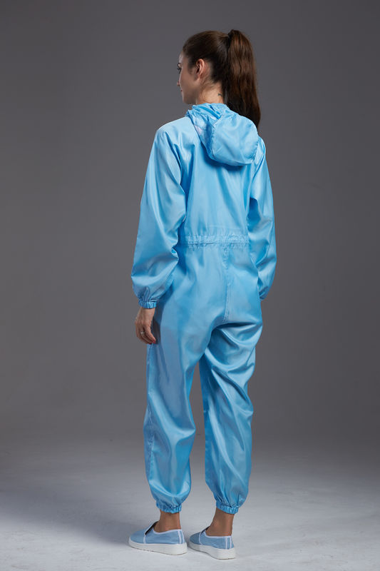 Antistatic ESD cleanroom Coverall blue color with hood and conductive fiber for class 1000