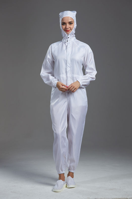 Anti Static ESD autoclavable cleanroom white color coverall garment with hood  for class 100