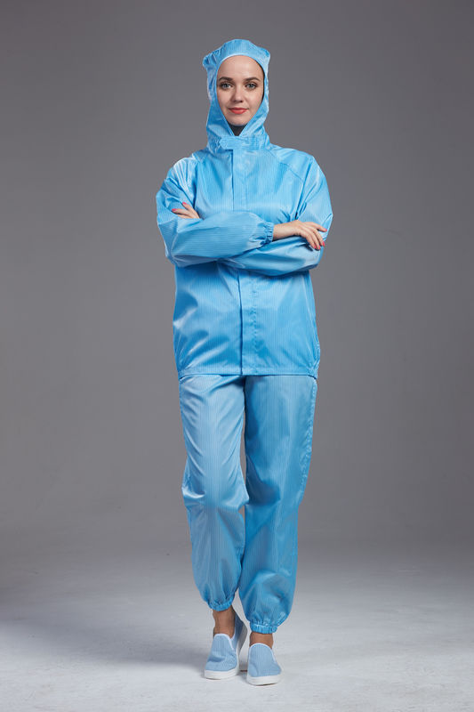 Anti static ESD hooded jacket and pants blue color autoclaved sterilization for class 1000 cleanroom