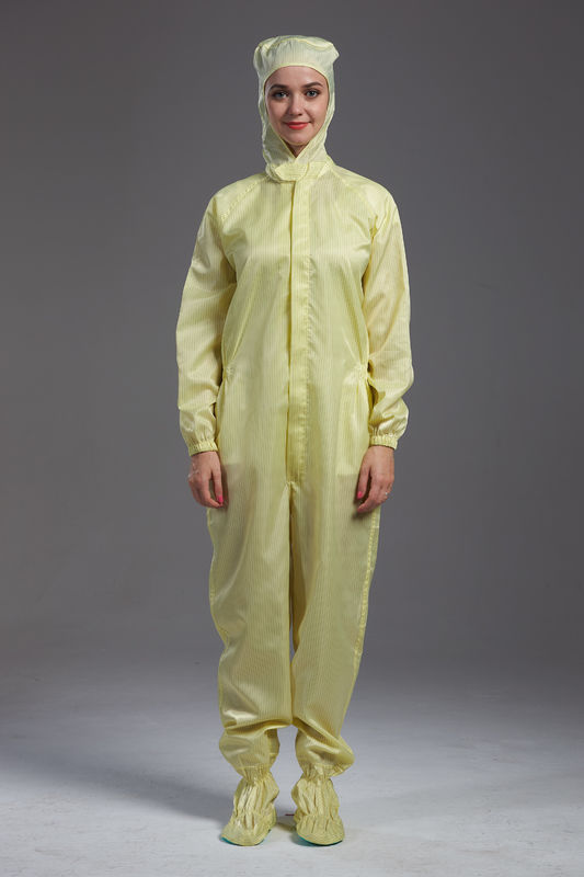 Food Processing Garment Resuable straight open zipper hooded coverall with socks yellow durable in food Workshop