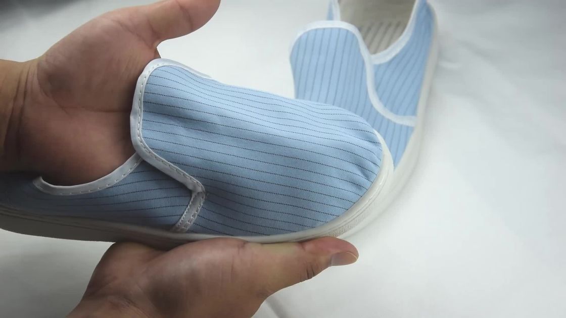 Cleanroom stripe blue canvas PVC sole anti slip shoe esd antistatic shoes for electronics factory