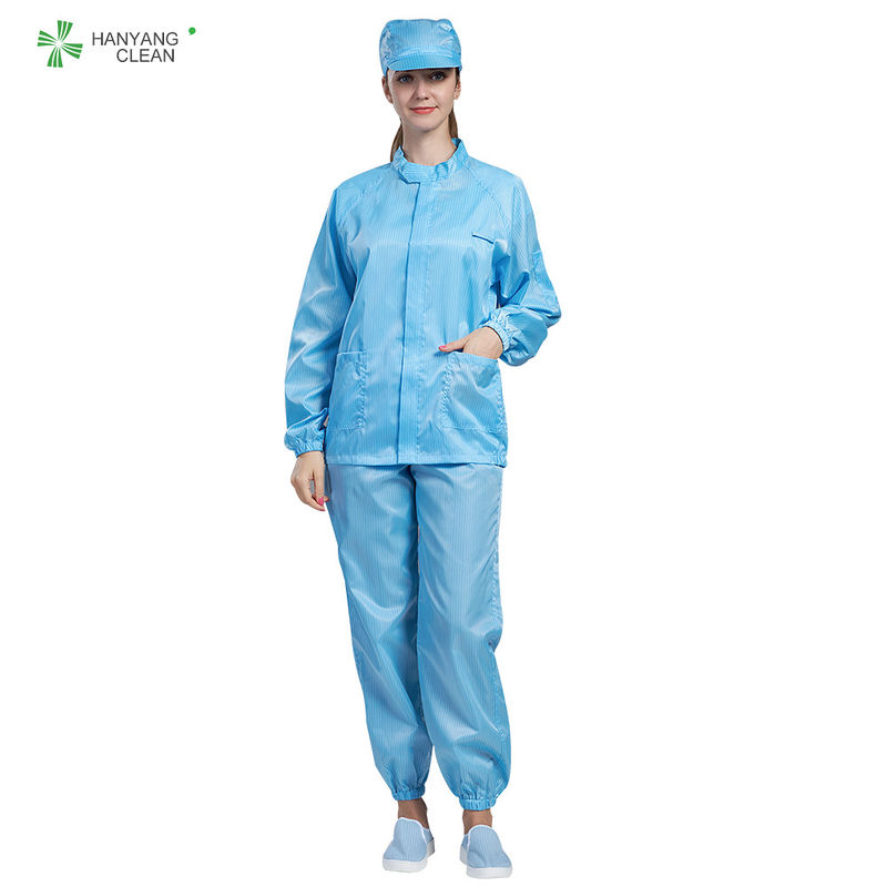 Blue Lightweight Polyster ESD Anti Static Jacket Ant Pants For Electronic Industry
