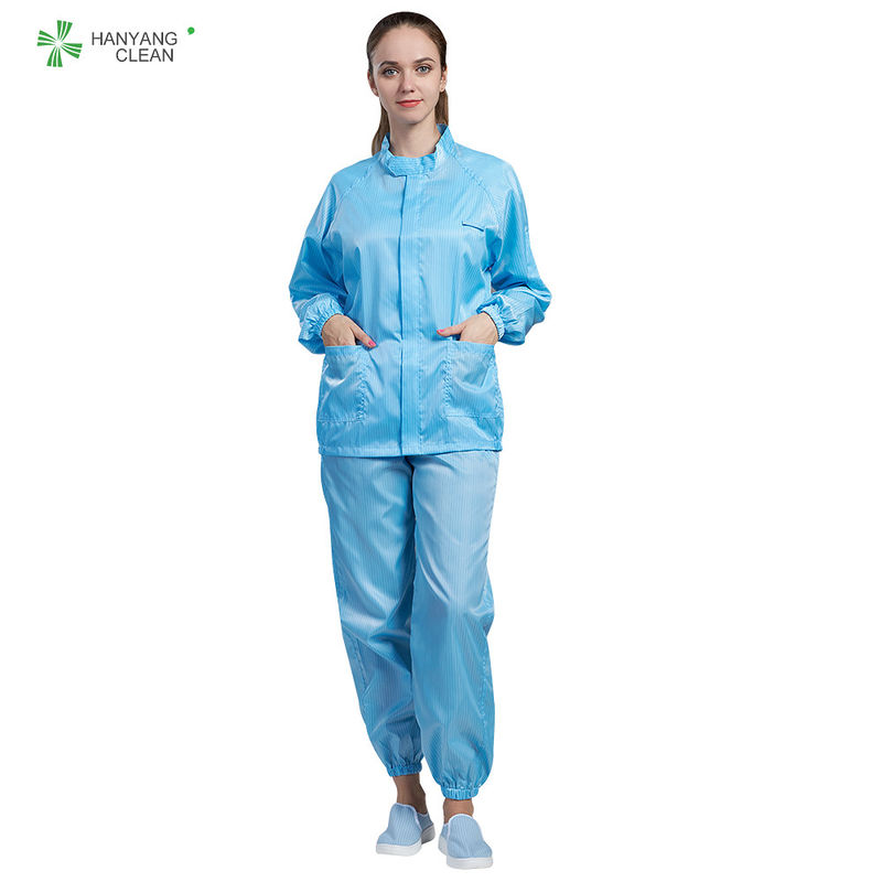 Laundering Durability ESD Anti Static cleanroom Jacket and pants, blue color dust proof