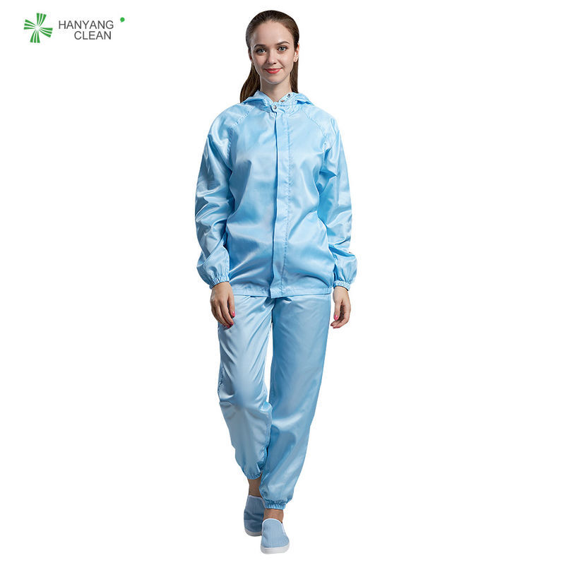 Clean Room ESD Workwear Anti Static Garments Washable Autoclavable Blue Color Zipper Open