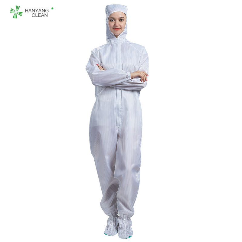 Anti Static Clean Room Garments Sterilized ESD Coverall Connect With Hood And Shoes Cover For Class 1000