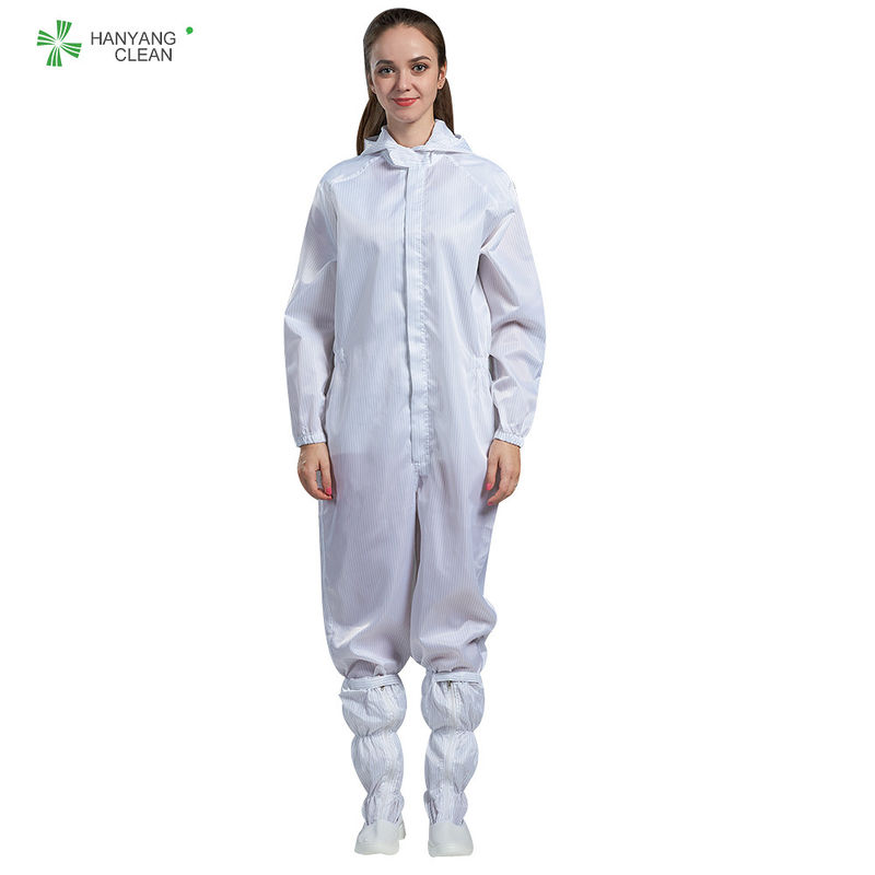 Autoclavable ESD Clean Room Garments Hooded Coverall Garment White Color