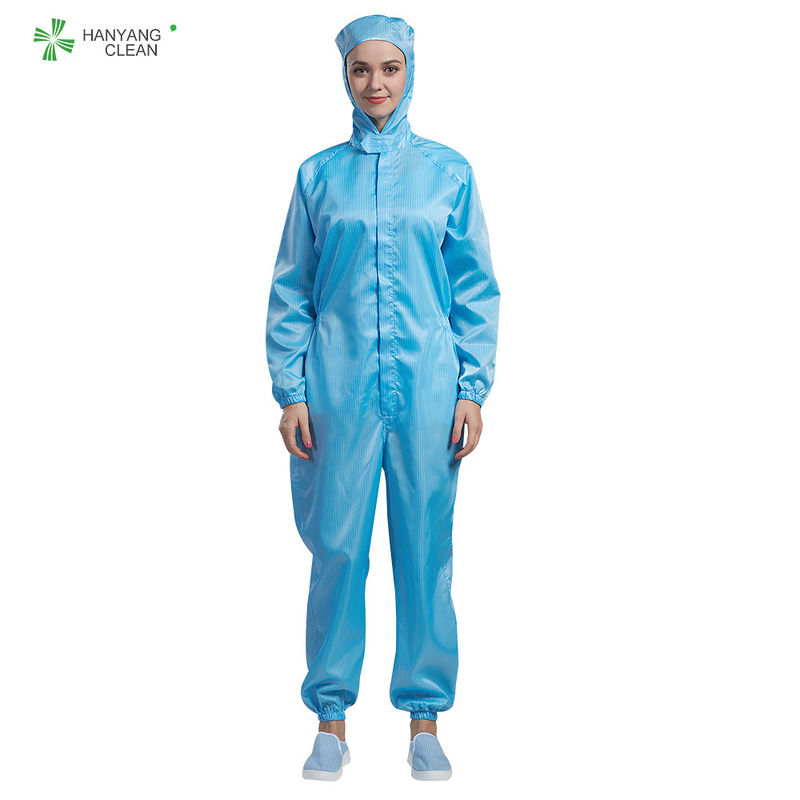 Class 1000 Cleanroom Anti Static Garments 98% Polyster 2% Carbon Fiber Hooded Coverall