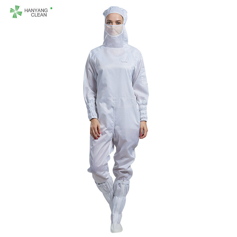 ESD Antistatic autoclaved cleanroom coverall Jumpsuit white color with facemask for parmaceutical industry