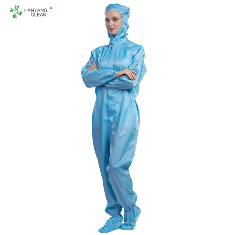 Anti Static ESD Cleanroom Overall Workwear Blue With Hoods And Face Mask