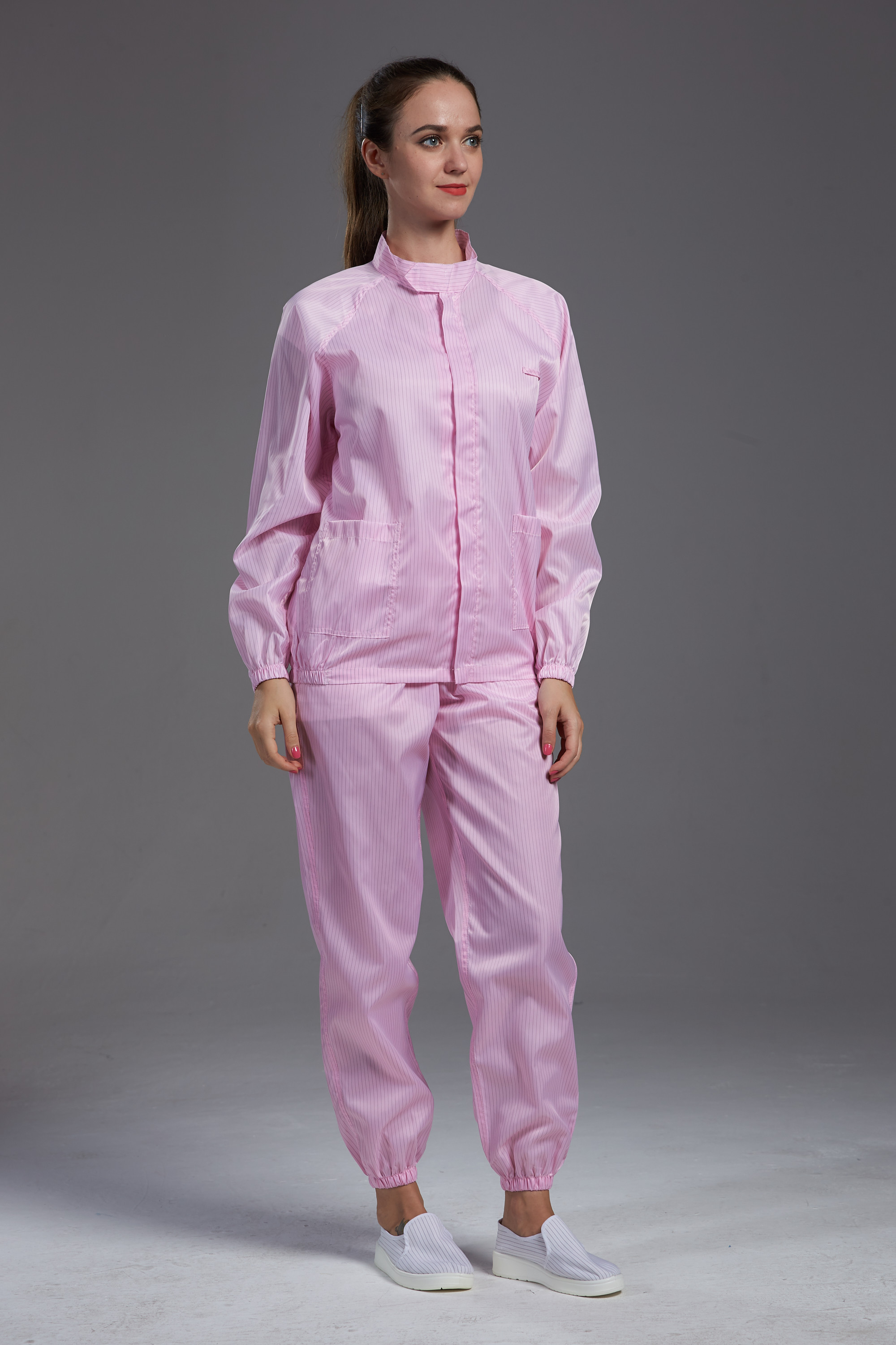 Reusable Esd anti static Protective jacket standing collar pink color
