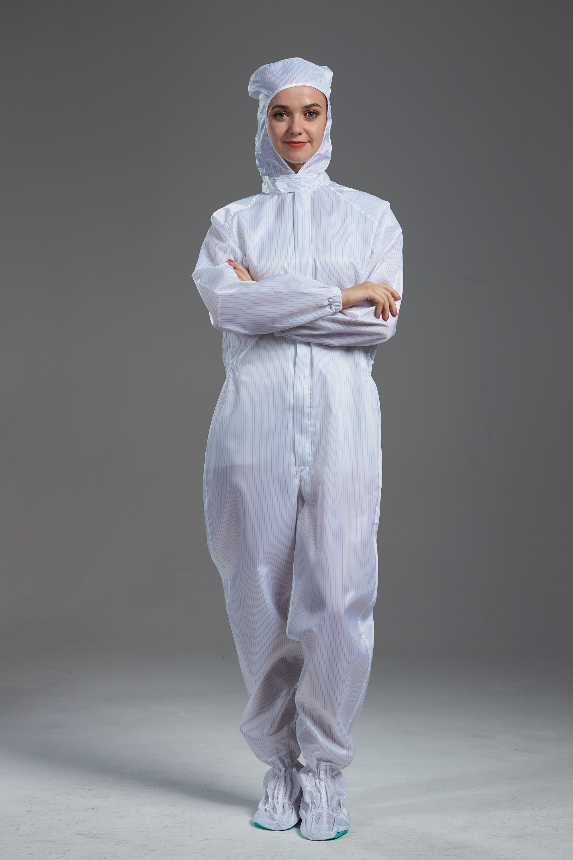 Anti Static autoclavable ESD cleanroom garment hooded coverall white