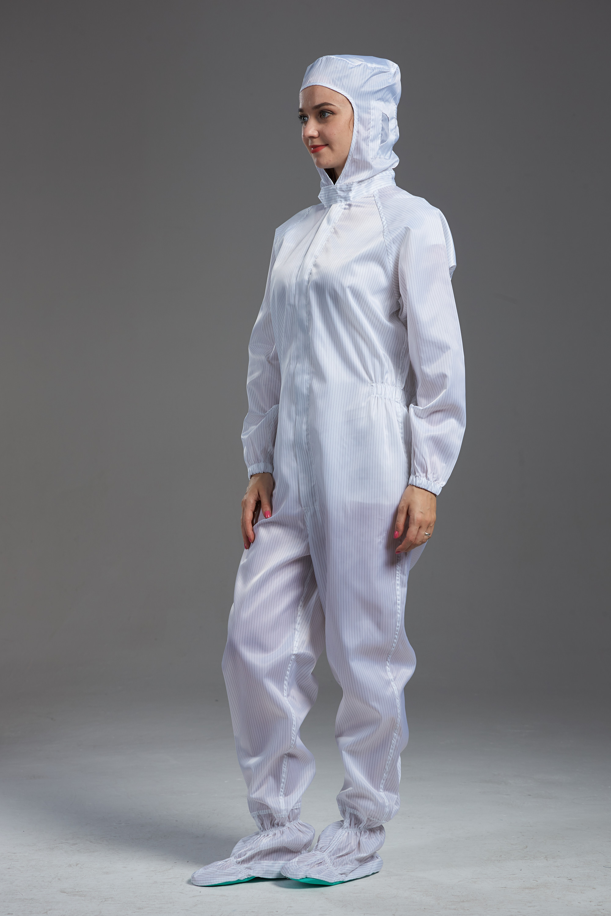 Anti Static autoclavable ESD cleanroom garment hooded coverall white