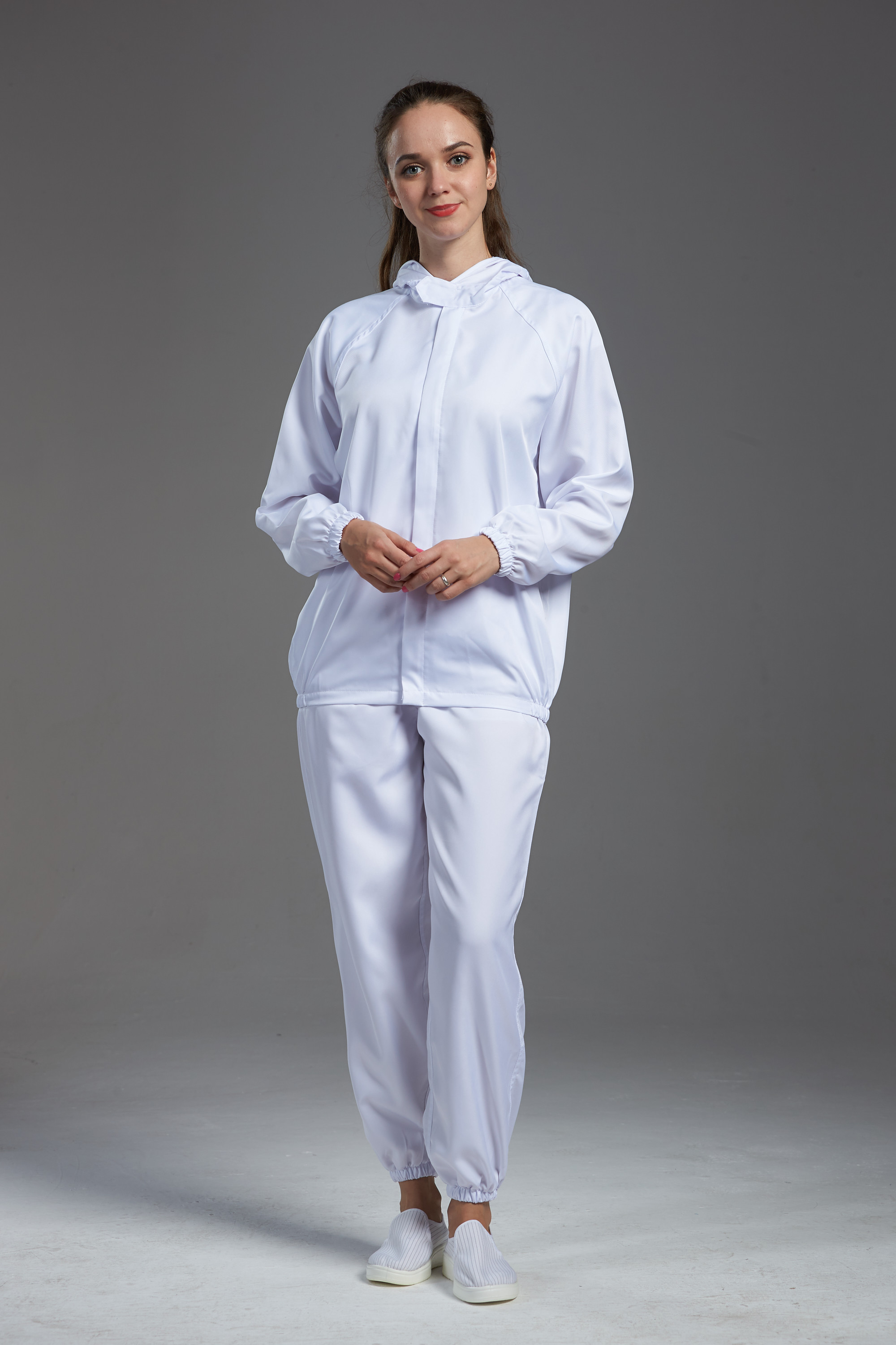 Anti static cleanroom ESD jacket and pants workwear white color connect