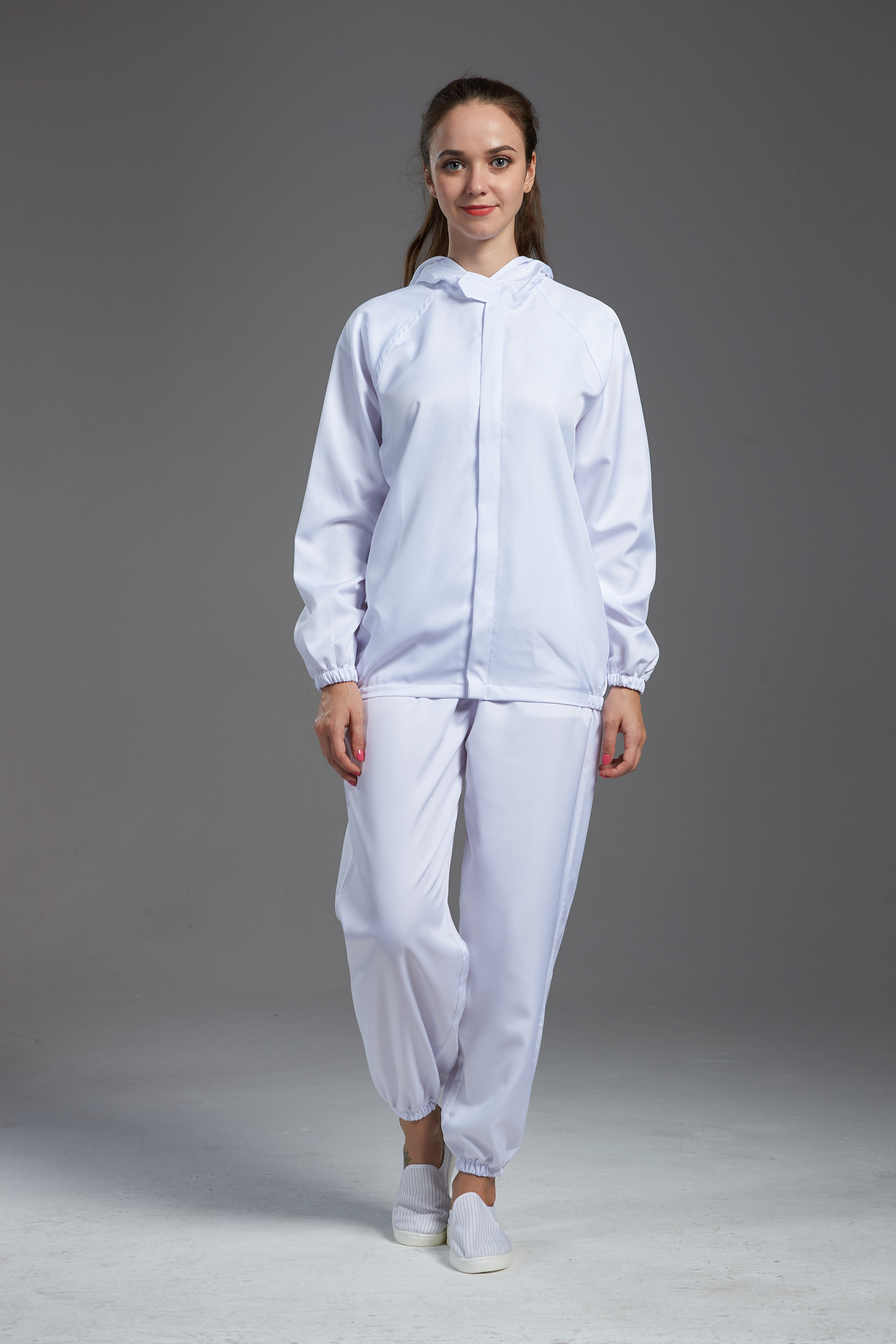 Anti static cleanroom ESD jacket and pants workwear white color connect